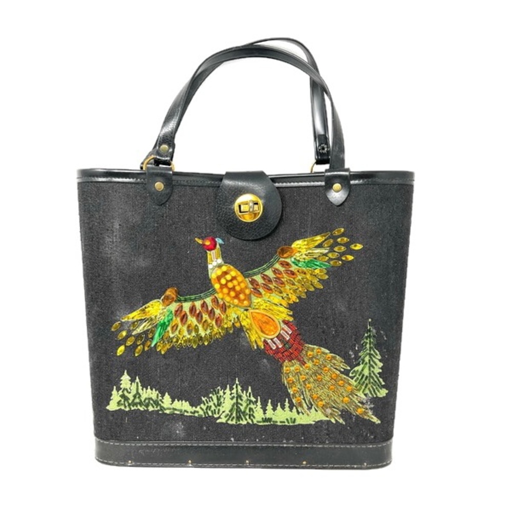 VINTAGE 1960 Jeweled Canvas Wood Retro Handbag w/Box: Enid Collins Inspired